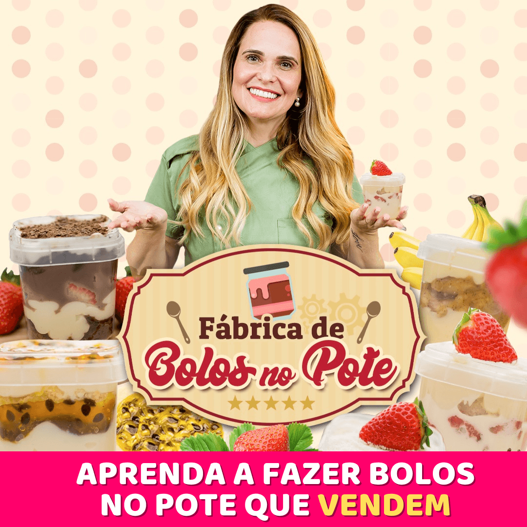 Curso Fábrica de Bolos no Pote. Aprenda a fazer diversas receitas de bolos no pote que vendem.
